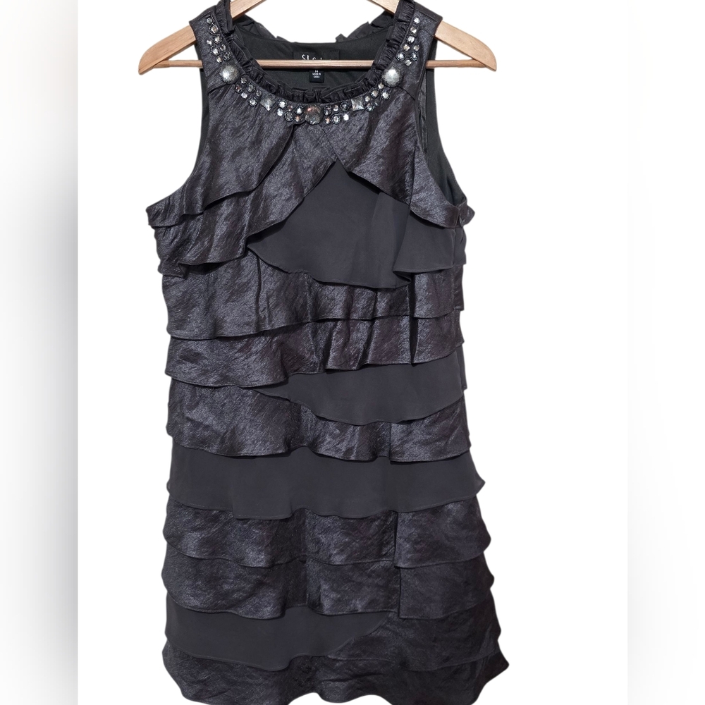 S.L. Fashions Black Asymmetrical Ruffled Mini Dress